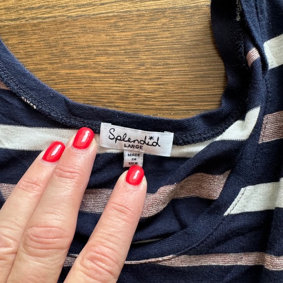 SPLENDID Nordstrom shimmer striped cap sleeve Tee shirt top Size LARGE - Picture 2 of 3
